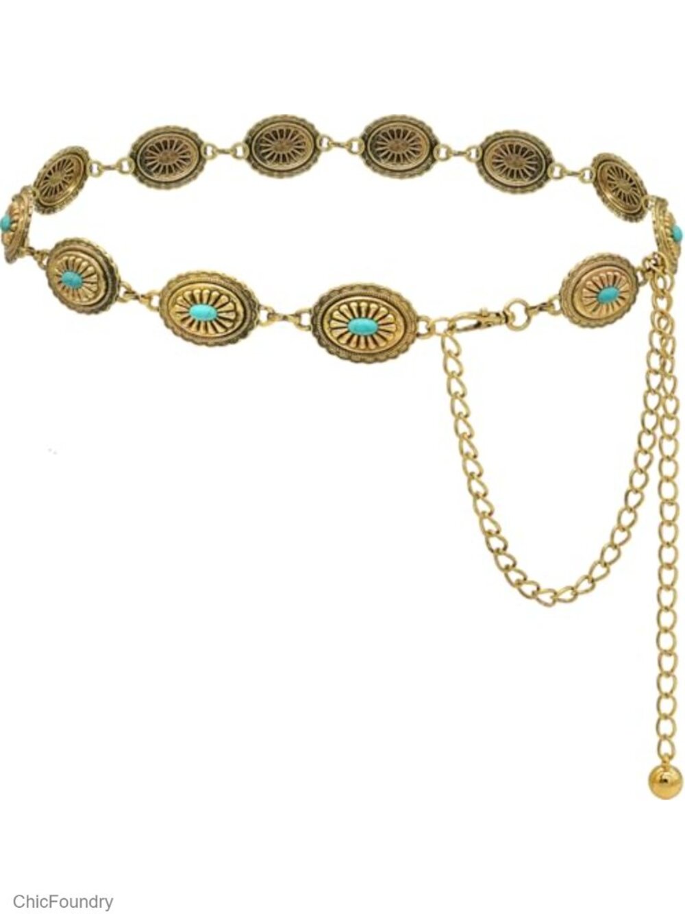 Western Concho Chain Belt Women Waist Chain Metal Turquoise Metal Waist Chain